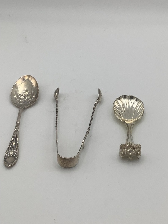 Other - Vintage Sterling Silver Sugar Tongs and Silverplated Serving Spoons
